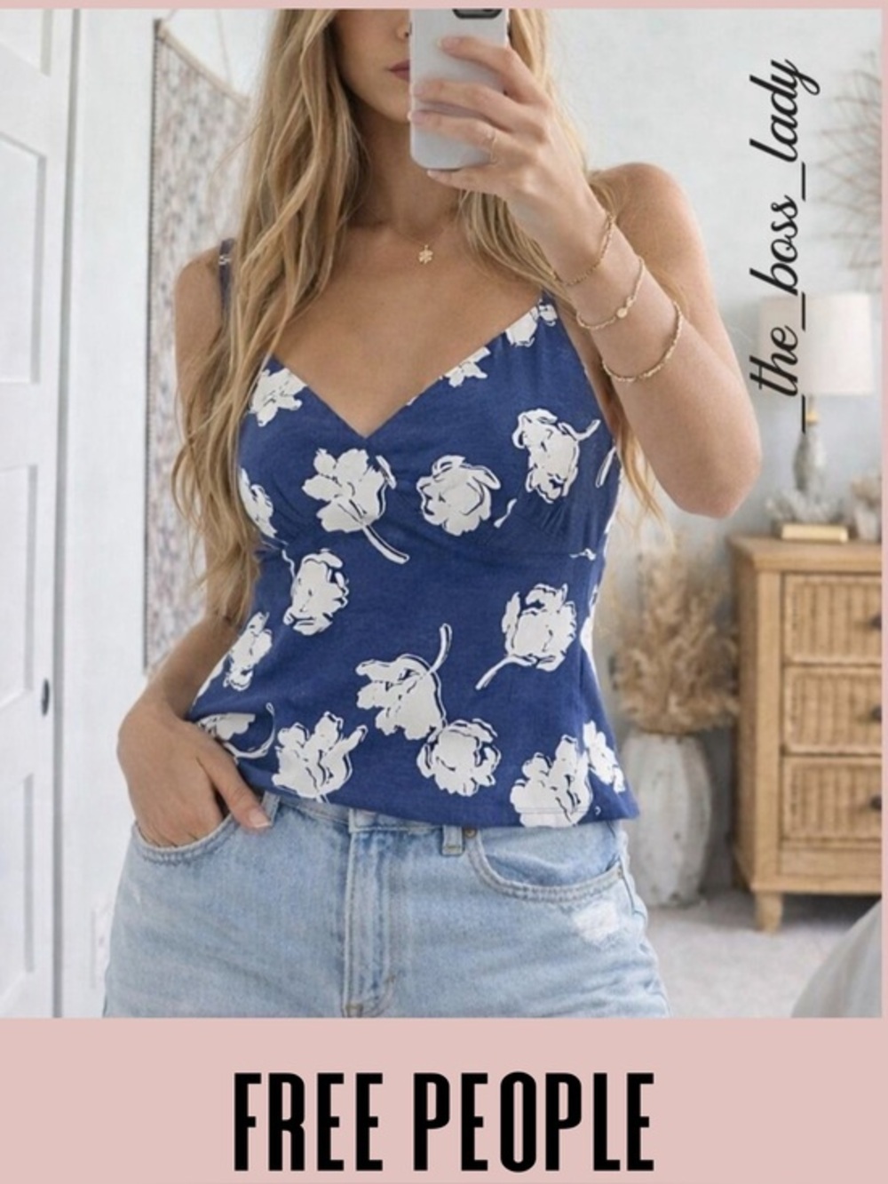 Free People top floral cotton linen blend v-neck printed cami stretchy Large
